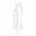 White long-sleeve shirt with a brand logo on the sleeve against a white background