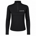 Black long-sleeve shirt with a logo on the chest against a white background