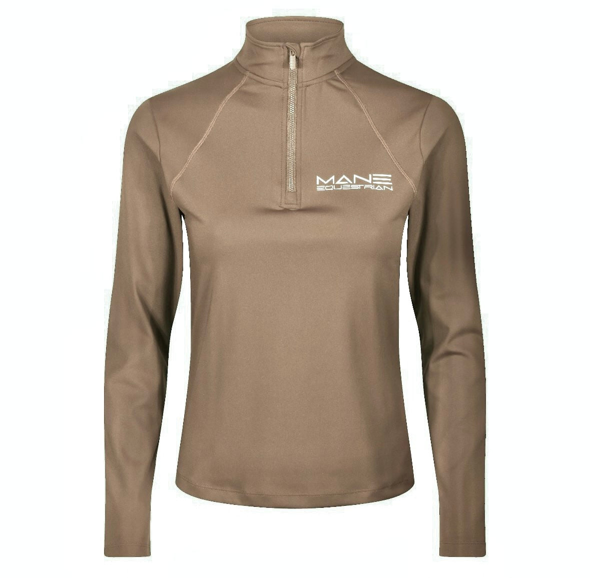 Light brown performance baselayer with white logo on the chest on a white backgrounf