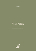 A minimalist book cover for 'Agenda: Dressage and Showjumping' by Mane, featuring a solid sage green background with cream-colored text and a small white logo at the bottom.