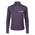 A purple performance base layer t-shirt with the brand logo 'MAN Equestrian' on the chest and a zipper detail on the right arm.