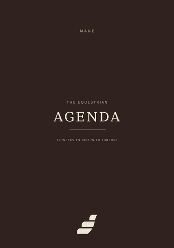 The front cover of a dark brown equestrian agenda titled 'The Equestrian Agenda' with the name 'MANE' at the top and a small white logo at the bottom.